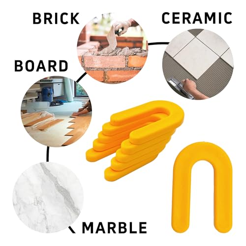 50PCS Horseshoe Tile Spacers, 3/16 Inch U-Shape Plastic Structural Shims for Tile Leveling System, Yellow Tile Leveling Clips for Ceramic Floor and Wall Installation - size: 3/16 Inch