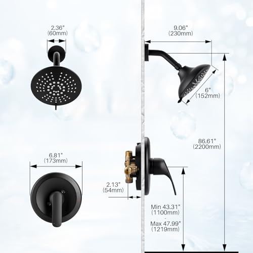 Shower Head Set with Valve, Black Shower Faucet Fixtures Set with Shower Rain Head Trim Kit for Bathroom - color: Black