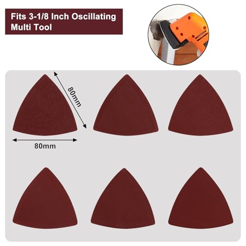 120 Pcs Triangle Sanding Pads, 80/120/150/180/240/400 Grits Detail Sander Sandpaper Hook and Loop Sanding Sheet,3-1/8"(80mm) Triangular Sandpaper for 3-1/8" Oscillating Multi Tool, No Holes - size: 80/120/150/180/240/400 Grit, style: No Hole