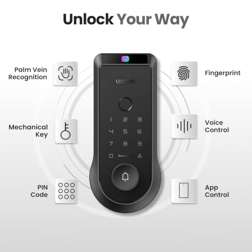 Lockin Veno Smart Lock, Palm Vein, Fingerprint Keyless Entry Door Lock - size: Single Battery, style: Palm Vein（No Camera）