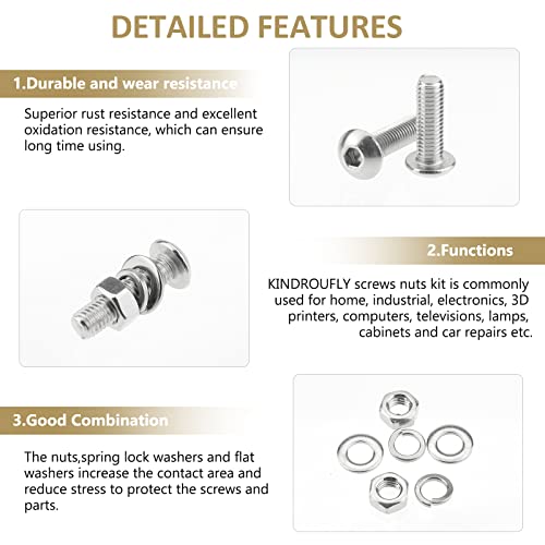 230 Pieces M5 x 8/10 /12/16 /20/25 /30mm Button Head Socket Cap Screws Nuts Washers Assortment Kit, 304 Stainless Steel, Fully Machine Thread - size: M5, style: Button Head