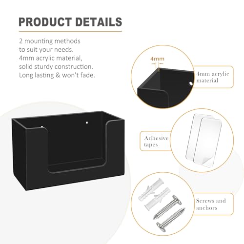 Wipe Holder Wall Mount Dispenser for Bathroom Tissue Box Acrylic Black - color: Black