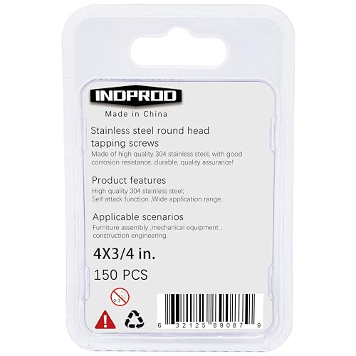 #4x3/4 Wood Screw, Phillips Pan Round Head, 304 Stainless Steel, Self Tapping Sheet Metal Screws, M3 x 20mm, 150-Piece - size: #4x3/4" (M3x20mm)