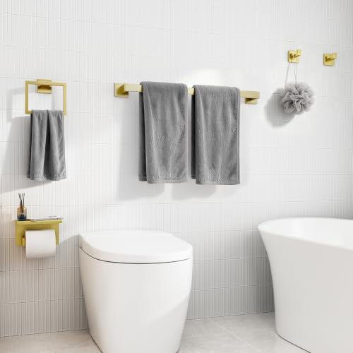 5-Pieces Brushed Gold Bathroom Accessories, 24 Inch Gold Towel Bar Set - color: Brushed Gold, size: 26 Inch (5 Pieces)