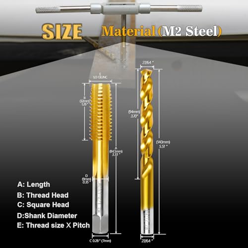 1/2"-13 UNC Tap and 27/64" Drill Bit Set,M2 HSS Threading Drill and Tap Set - size: 1/2"-13 UNC Tap & 27/64" Drill