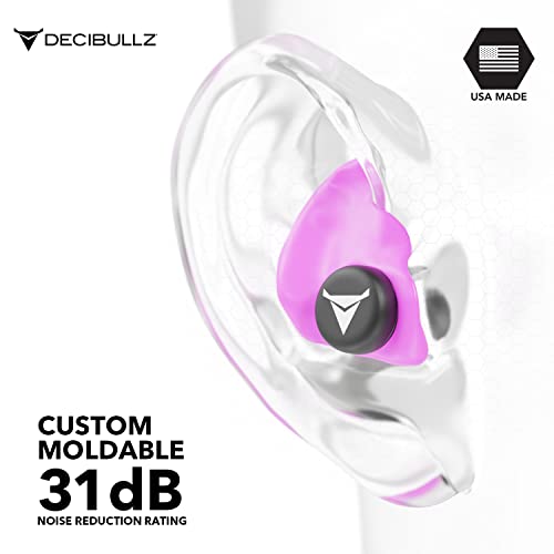 Decibullz Custom Molded Ear Plugs, 31dB NRR Shooting Ear Protection (Pink) - color: Pink