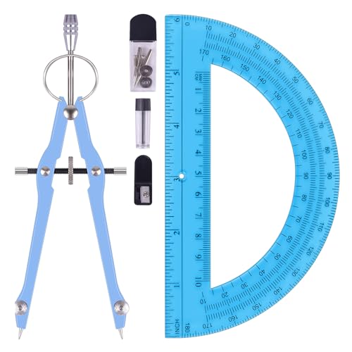 Unjoo Compass and Protractor Set, Math Compass for Geometry (Blue) - color: Blue