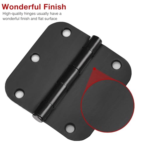 24 Pack Rounded Matte Black Door Hinges 3.5 Inch with 5/8" Radius - color: Matte Black, size: 24 Pack