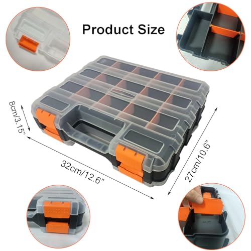 Double Side Tools Organizer, Plastic Tool Box, 34-Compartment, Double Side Storage Case Tools Box with Removable Dividers for Screws, Fishing Accessories,Bolts, Nails, Beads, Jewelry & More