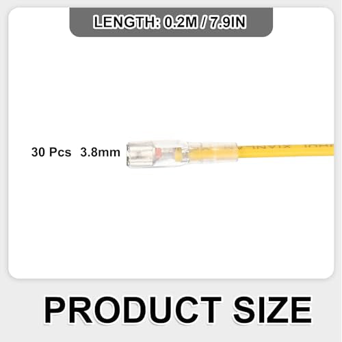 MECCANIXITY 30Pcs 3.8mm Female Spade Crimp Terminal with 20cm Wires - color: Yellow, size: 3.8mm, 20cm L