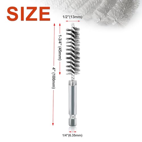 5Pcs 1/2" Stainless Steel Wire Bore Brush for Power Drill Cleaning - size: 13mm | 1/2"
