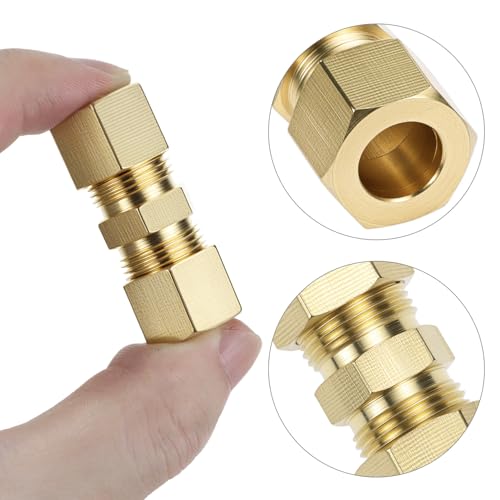QWORK 46pcs Brass Compression Tube Fittings, 1/8" 3/16" 1/4" 5/16" 3/8" 1/2" OD Straight Union Coupling Assortment Kit for Truck Airlines