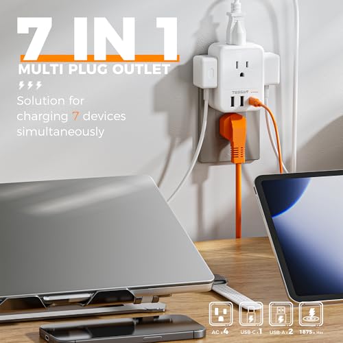 TESSAN Surge Protector Wall Outlet Extender, Multi Plug Outlet Splitter - color: White, size: 2 USB-A+1 USB-C