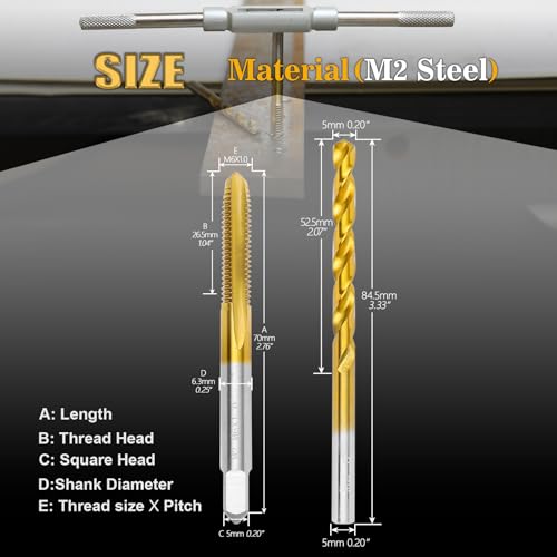M6 x1.0 Tap and 5.0mm Drill Bit,M2 HSS Metric Threading Drill and Tap Set - size: M6 x1.0 Tap & 5.0mm Drill