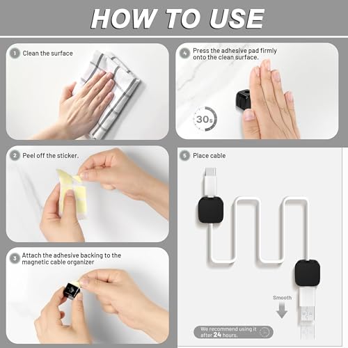 SaiTech IT 12 Pack Magnetic Cable Clips, Cord Organizer Holder Black - size: 12 Pack
