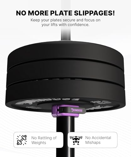 DMoose Fitness Barbell Clips 2 Inch (Pair) - Quick Release Olympic Barbell Clamps & Collars with Anti Slip TPR Grip for Secure Weightlifting and Powerlifting - Weight Clips for Bars at Home or Gym - color: Purple, style: Magnetic