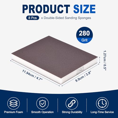 8Pcs 280Grit Double-Sided Sanding Sponges, Washable & Reusable - size: 280Grit
