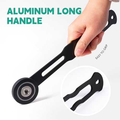 FOSHIO Aluminium Long Handle Seam Roller Detailing Tool, Heavy Duty Smoothing Tool Rubber Penny Roller for Roofing Tape, Vinyl Wrap, Window Film, and Wallpaper Installation