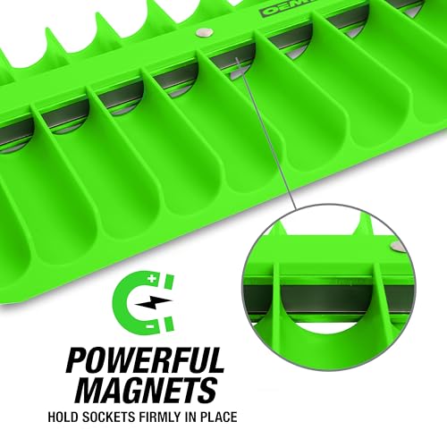 OEMTOOLS 23116 1/4" Drive Portable Magnetic Socket Organizer Tray, Magnetic Socket Holders Organizers For Tool Box, Shop, Or Garage, Holds Up To 26 Tools, Metric/SAE, Green - style: 1/4 Inch Drive