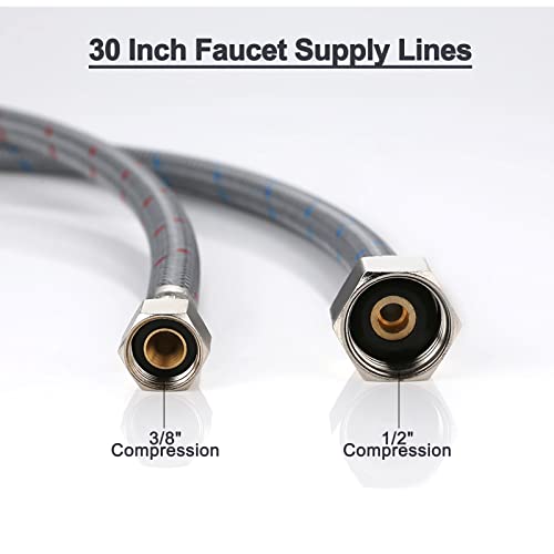 ARCORA 30” Length Faucet Hose Connects Bathroom Kitchen Sink to Water Supply Braided Nylon Supply Line with 3/8" Female Compression Thread x 1/2" Comp 2Pcs (1 Pair) - size: 30 Inch