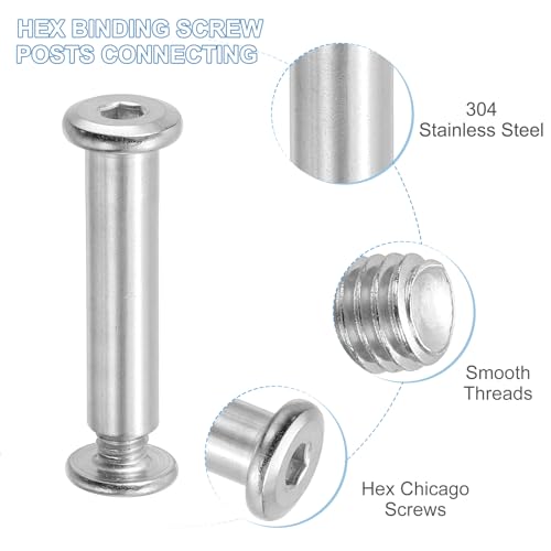 PATIKIL Hex Chicago Screws, 10 Set Binding Screw Posts M6 x 35 mm Connecting Hex Drive Socket Cap Bolt Nuts for Scrapbook Leather Belt Album Photo Furniture Repair, Silver - size: M6 x 35