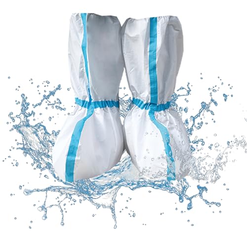 14 PCS(7 Pairs) Hazmat Shoe Covers Disposable & Boot Foot covers,Reusable,Non-slip,Waterproof for booties White 18inches Tall - color: White_pack of 14