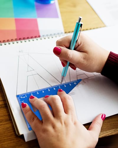 Honagu Triangular Ruler Set, 4+1Pieces Aluminum Alloy Ruler, Metal Drafting Ruler, Geometric Protractor for Students, School Office Supplies (Sky blue, 20cm) - color: Sky Blue