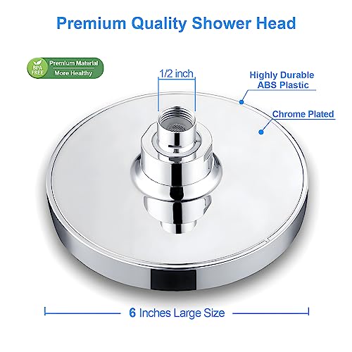 6" High Pressure Rain Shower Head, Luxury Polished Chrome Finish - color: Deluxe Chrome, size: 6 Inch Round (1 PCS)