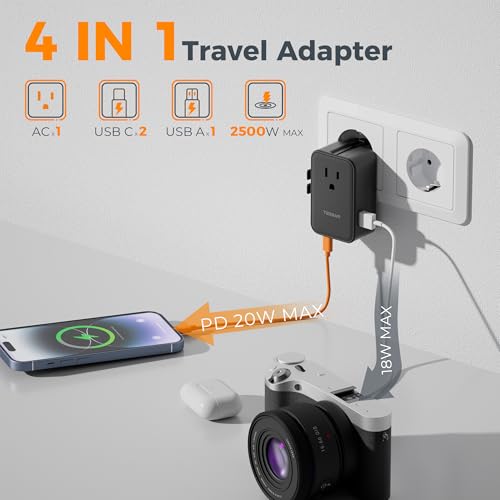 TESSAN 20W International Power Adapter, Black - color: Black