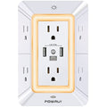 Multi Plug Wall Outlet Night Light, POWRUI 6 Outlet Extender & 3 USB Ports - color: White(6Outlets/Night Light), size: 2U1C