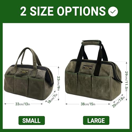 15 Inch Tool Bag, Heavy Duty Wide Mouth Water-Resistant Tool Bag, Tool Tote with Handle for Tools, Wrenches, Screwdrivers (15 X 7.8 X 11.5 inch) | ArmyGreen - color: ArmyGreen, size: 15 Inch