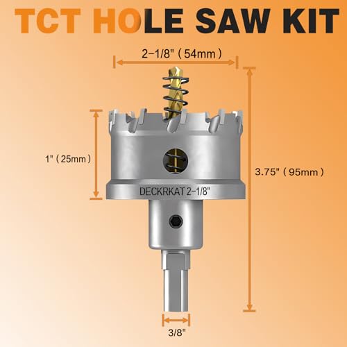 DECKRKAT 2-1/8" TCT Hole Saws for Hard Metal, Heavy Duty 54mm Tungsten Carbide Tipped Hole Cutters Set with Spring-Loaded Pilot Drill Bits for Stainless Steel, Metal, Iron, and Plastic. - size: 2-1/8" (55mm) X 1Pcs