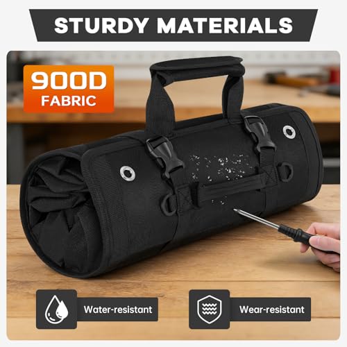 ANILD 18.5 Inch Extra Long Tool Bag Roll Up, Roll Up Tool Bag Organizer - color: Black, size: X-Large