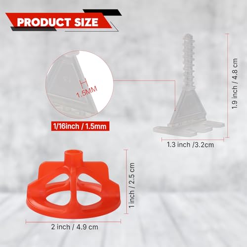 Tile Leveling System 1/16", 900 Pcs Tile Spacers and 300 Pcs Red Cap | Tile Leveling Clips for Wall/Floor Ceramic Tile and Stone Installation, Effortless DIY Install, Precision Gap Control - size: 1/16Inch 900Base+300Caps