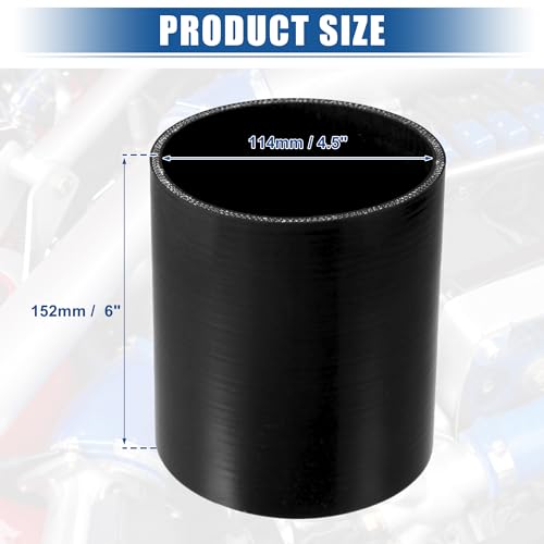 uxcell 4.5" ID 6" Length 4-Ply Reinforced High Temp Straight Coupler Silicone Reducer Hose Black for Car Intercooler Intake Piping Straight Silicone Hose - size: 4.5" ID