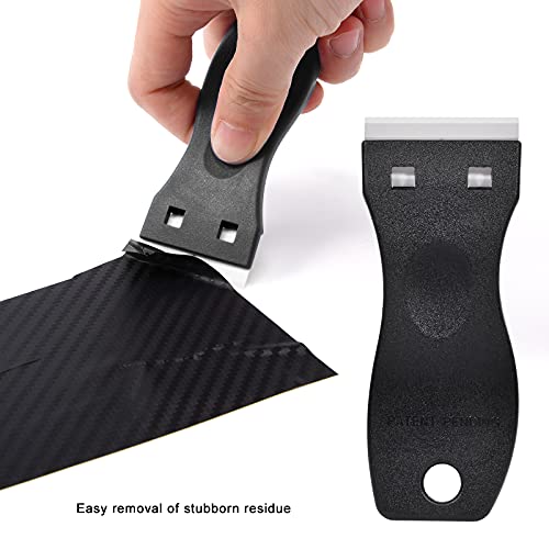 FOSHIO 2PCS Plastic Razor Blade Scraper Tool and 100PCS Plastic Blades for Gasket Remover, Sticker Remover, Labels Decal and Adhesive Remover for Windows and Glass (Dark Black) - color: Dark Black