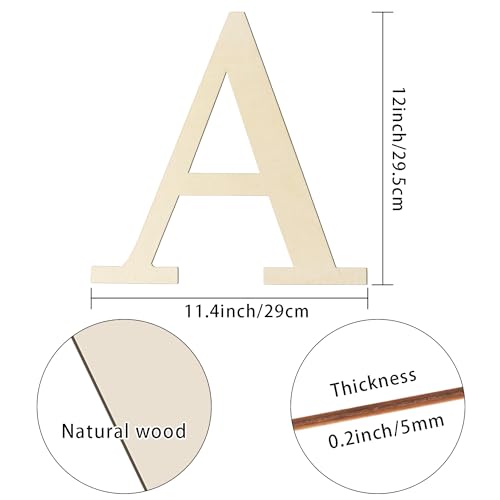 12 Inch Large Wooden Letters A for Wall Decor Unfinished Wood Letter Cutout | Paintable Alphabet Letter for DIY Wood Crafts Project 1/5 Inch Thick Cutouts Birthday Wedding Party Home Name Sign Decoration - color: A