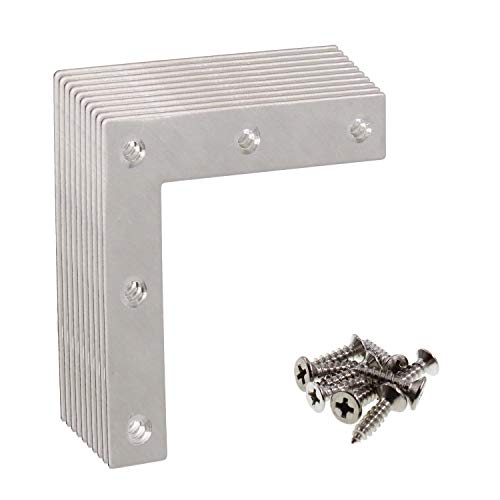 Stainless Steel L Shape Flat Corner Brace Bracket for Wood, Metal Fixing Joining Support Brace for Shelves, Furniture and Cabinet 10Pack(60x60mm) - size: 60 x 60 mm