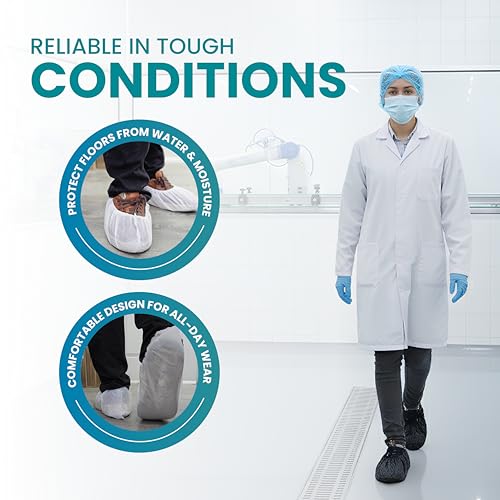 Waterproof Shoe Covers – Non-Slip, Disposable CPE Boot Covers, White, 100 Pack - style: White Bag of 100