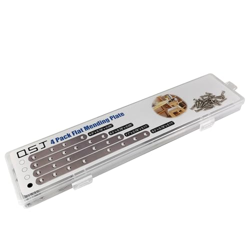 QSJ 4 Pack Flat Straight Bracket Mending Plate for Wood Stainless Steel Straight Brackets 242mm / 9.5" Wood Brace with Screws - size: Silver, 9.5 Inch