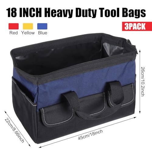Sanwuta 3 Pack 18 Inch Tool Bags, Side Pockets, Blue, Red, Yellow - color: Blue, Red, Yellow, size: 18 Inch, style: Side Pockets