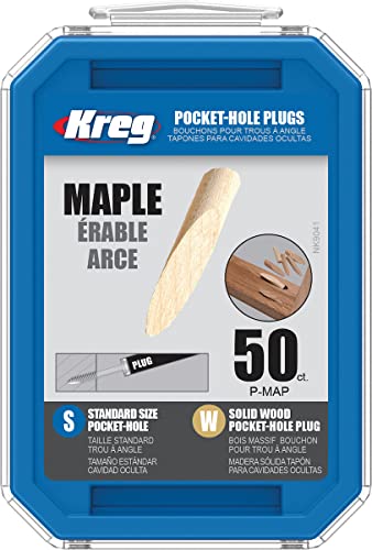 Kreg Solid-Wood Pocket-Hole Plugs, Solid Maple, P-MAP, 50 Count - color: Maple Plugs