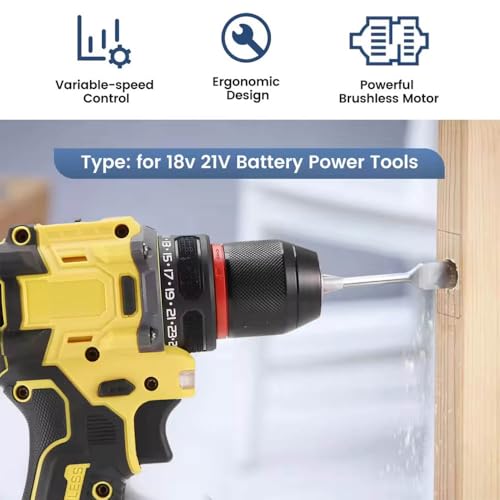 Brushless Drill Driver Compatible for Dewalt 20V Battery (No Battery), Cordless 2 Speed (0-450/1800RPM), 25+1 Torque, 3/8" Keyless Chuck for Home Repair