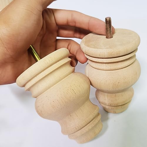 4 Inch Wooden Furniture Legs, Solid Wood Unpainted Replacement Furniture Legs, Ottoman/Loveseat Replacement Legs, Cabinet Legs/Desk/Sofa/Bookcase Round Bun Feet Set of 4 (4 Inch B) - size: 4 Inch B
