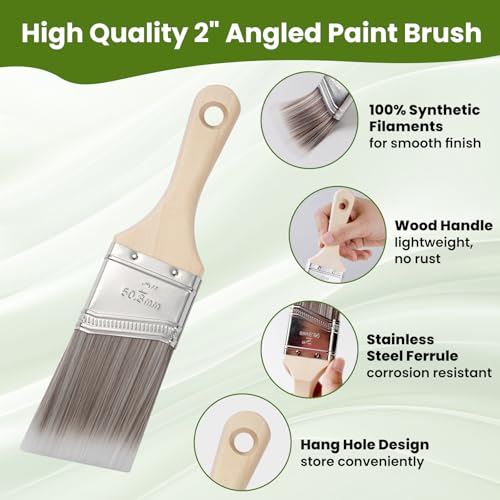 Paint Brushes, 2 Inch, Angled Brushes with Short Handle, 3 Pack | Shortcut Paintbrush for Paints and Stains, Small Paint Brushes for Walls, Furniture, Cabinets and Home Improvement - size: 2 Inch Angled, 3 Pack