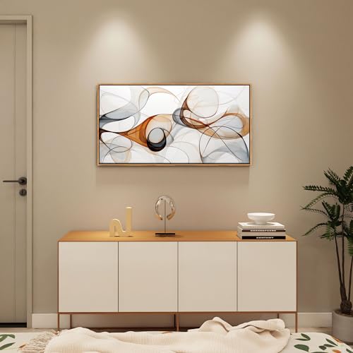 KLAKLA Modern Abstract Gray and Brown Designs - Colorful Curves and Translucent Medium - Frame Wall for Living Room Office Wall Decor Picture Artwork for walls - color: White + Orange Frame, size: 40"L x 20"W