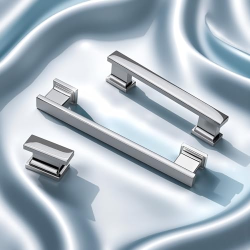 KNOBWELL 6 Pack Polished Chrome Solid Cabinet Pulls 5 Inch(128mm) Hole Center Kitchen Cabinet Handles,Cabinet Hardware for Cupboard Drawer Pulls - color: Polished Chrome, size: Hole Center：5 inch（128mm）