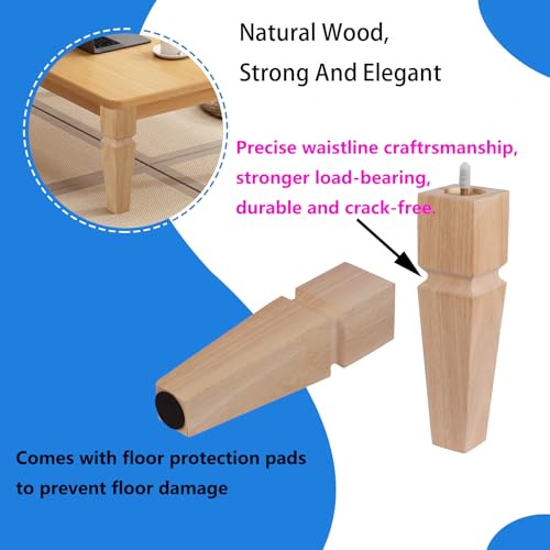 10" H*2.75" W Square Unfinished Oak Furniture Legs - Heavy Duty Mid Century Tall Wooden Legs Set of 4 for Tables, Bench, Ottomans - with Installation Hardware (Natural) - color: Plain Wood Color, size: 10"H*2.75"W