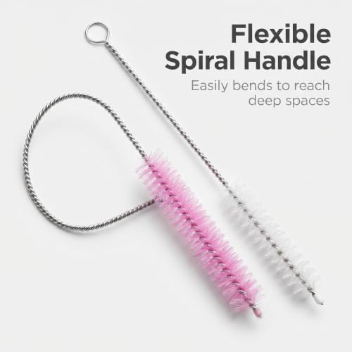 Straw Cleaner Brush, Reusable Metal Handles Straw Cleaner Brush Extra Long for Stanley Mug 40, 30, 20 oz, 10mm Wide for Sippy Cup, Water Bottle and Tubes - color: Clear+Pink