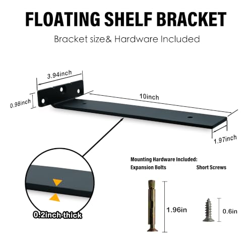 4 Pack Black Floating Shelf Brackets 10 Inch Heavy Duty Wall Shelf Support - size: 4 Pack